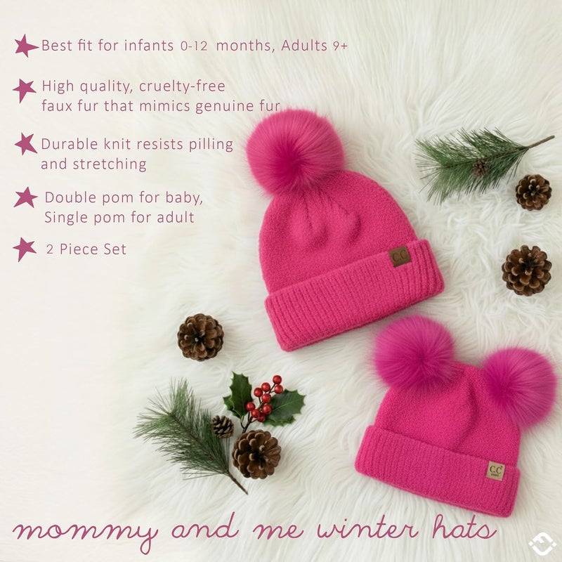 Funky Junque Mommy & Me Double Pom Beanies – Mama & Mini Matching Winter Outfits, Mom & Infant Baby Girl Beanie Hat Set - Image 4